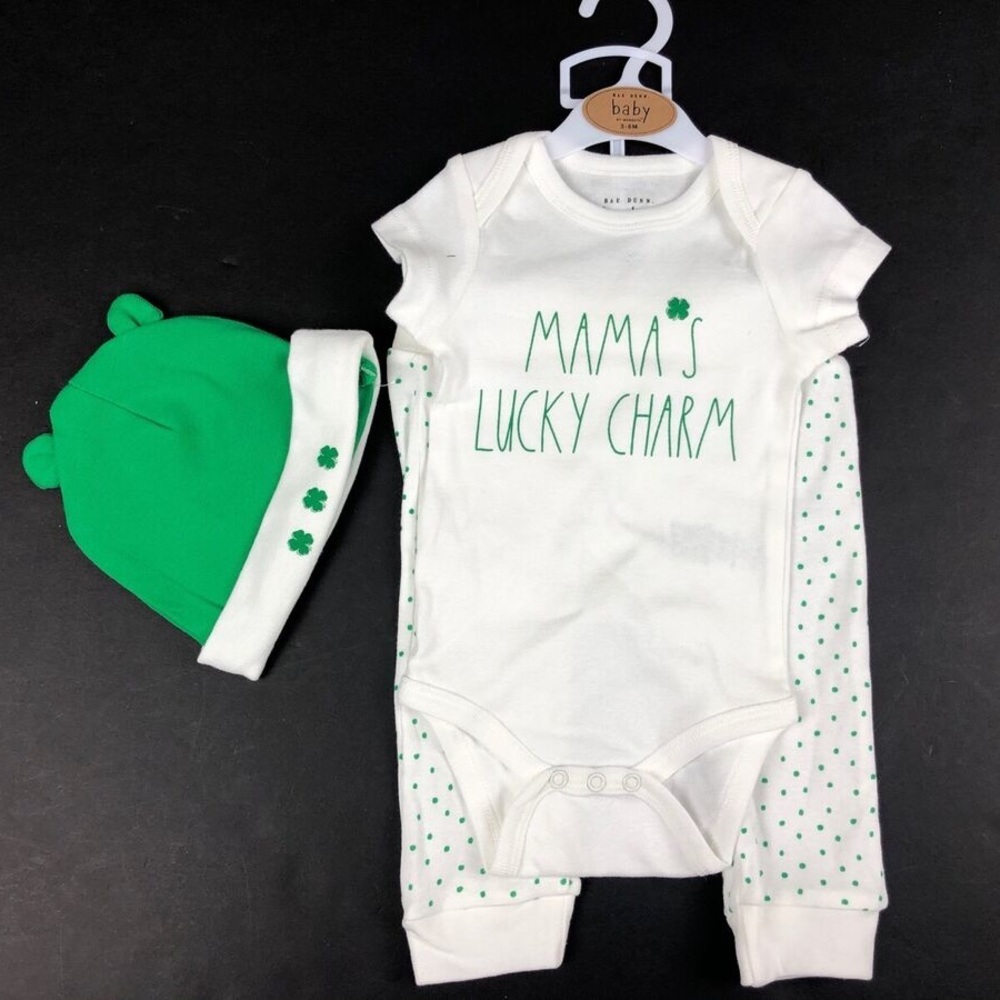 Rae Dunn Baby Mama's Lucky Charm St Patrick's Day Bodysuit Outfit Set